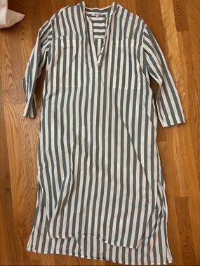 Madewell Green & White Striped Long-Sleeve Tunic Dress